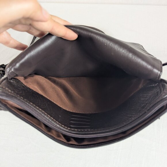 Nas Bag Purse Shoulder Bag Crossbody Brown Alligator Snakeskin Pattern Vtg 80s - Picture 11 of 12